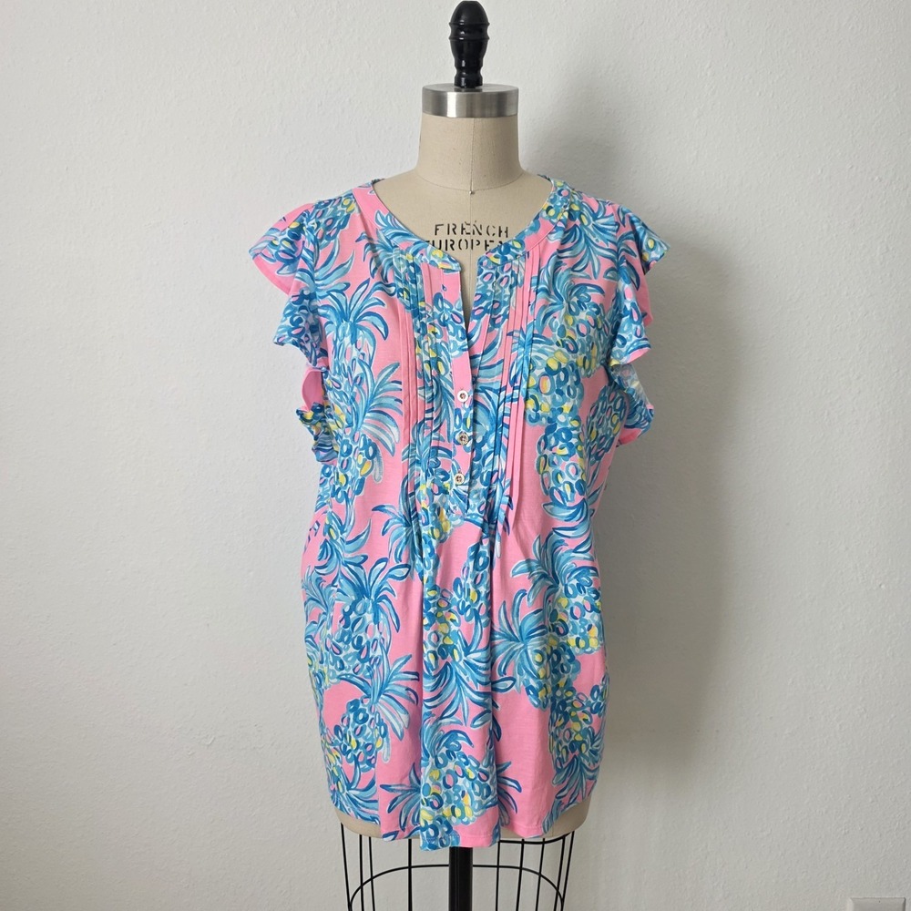 Lilly Pulitzer Golda Tropical Pineapple Top Pelican Pink Size XL NWT